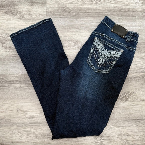 Live Hard Embellished Pockets Dark Wash Denim Jeans Women's Size 12 - Picture 1 of 12